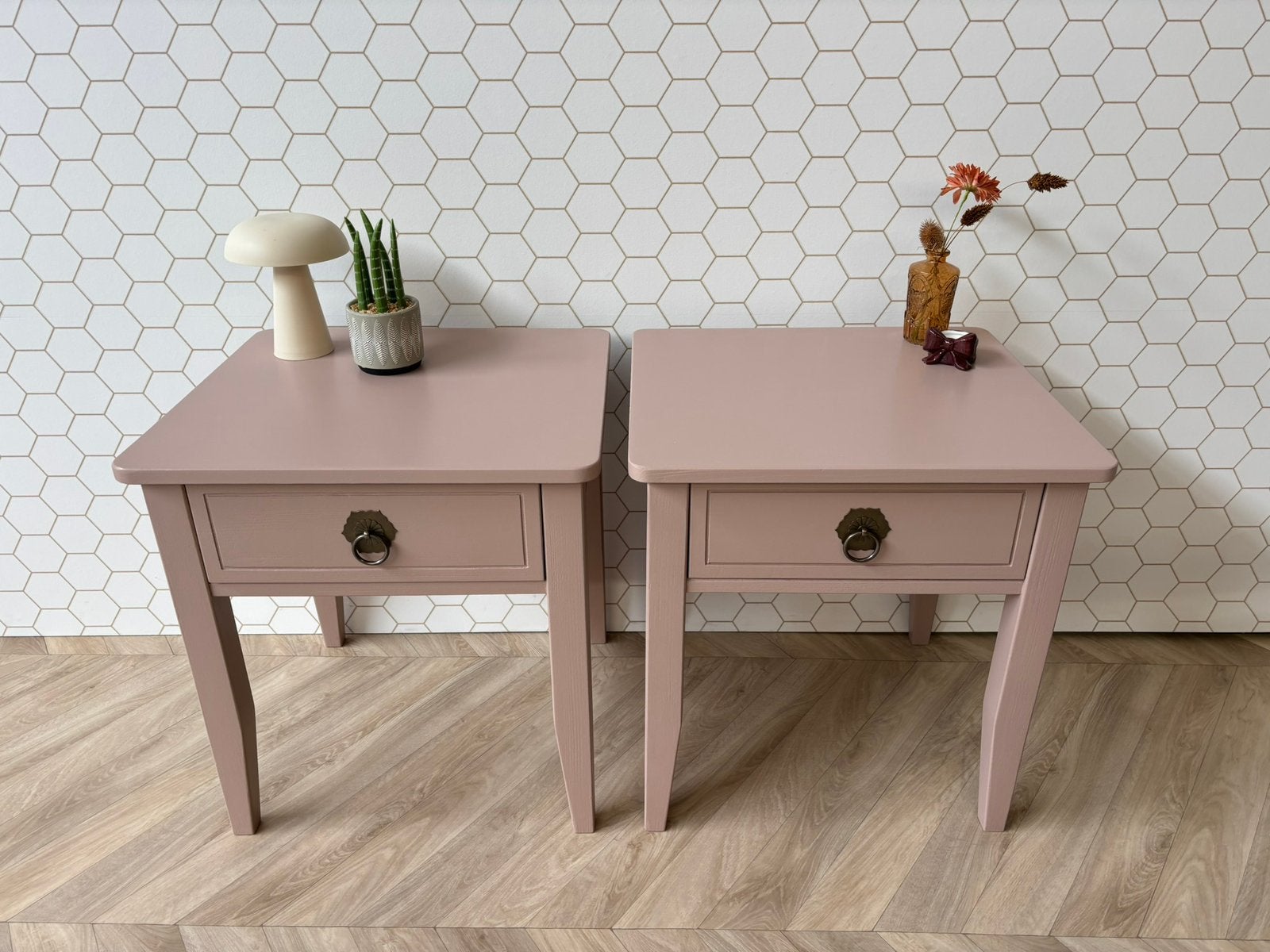 Set van 2 nachtkastjes, kleur Mauve | vintage / boho, Ophalen, Zo goed als nieuw, Minder dan 45 cm