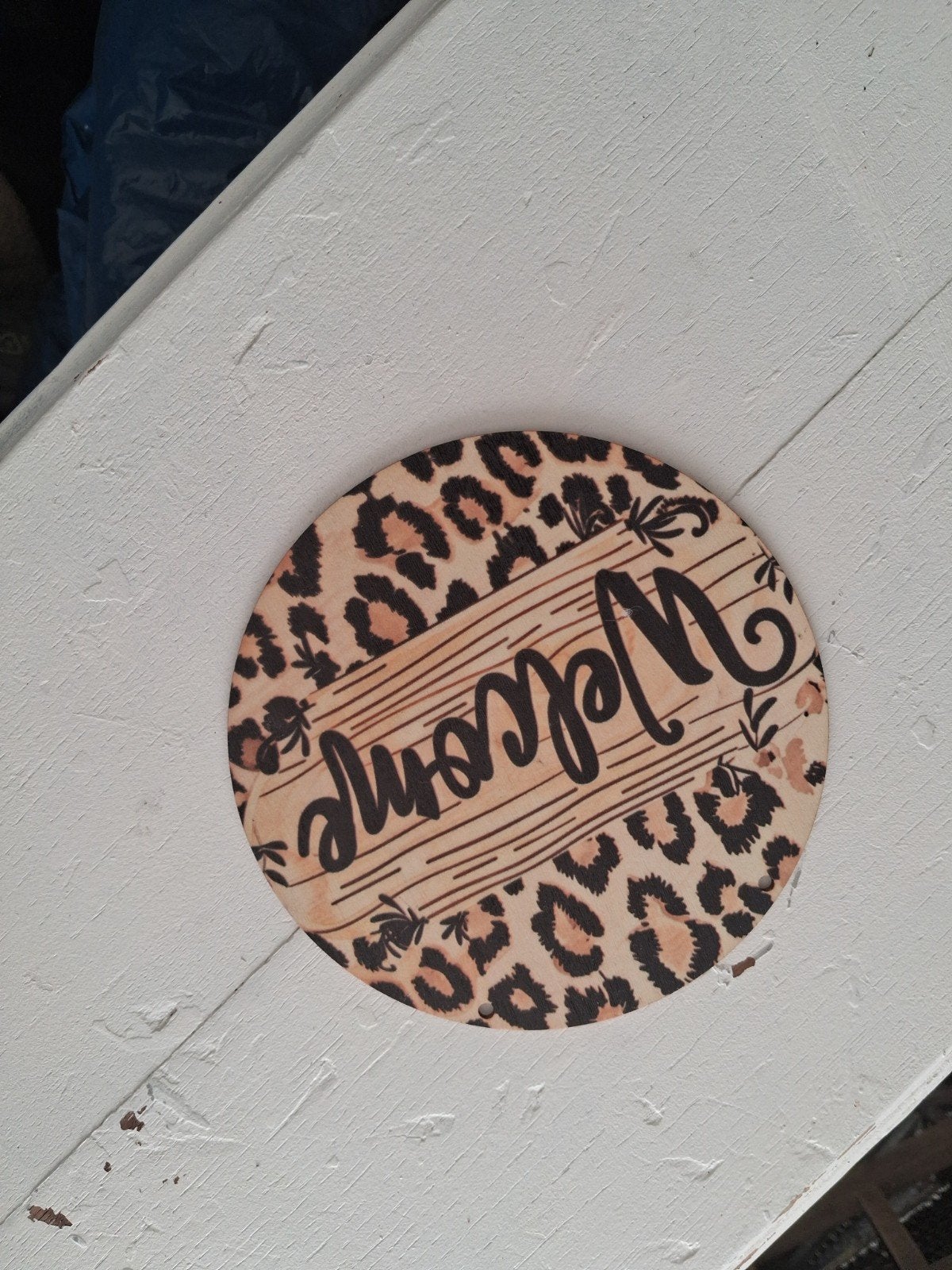 Rond Welkomstbord met Luipaardprint, Huis en Inrichting, Hout, Gebruikt, Meerkleurig, Ophalen of Verzenden