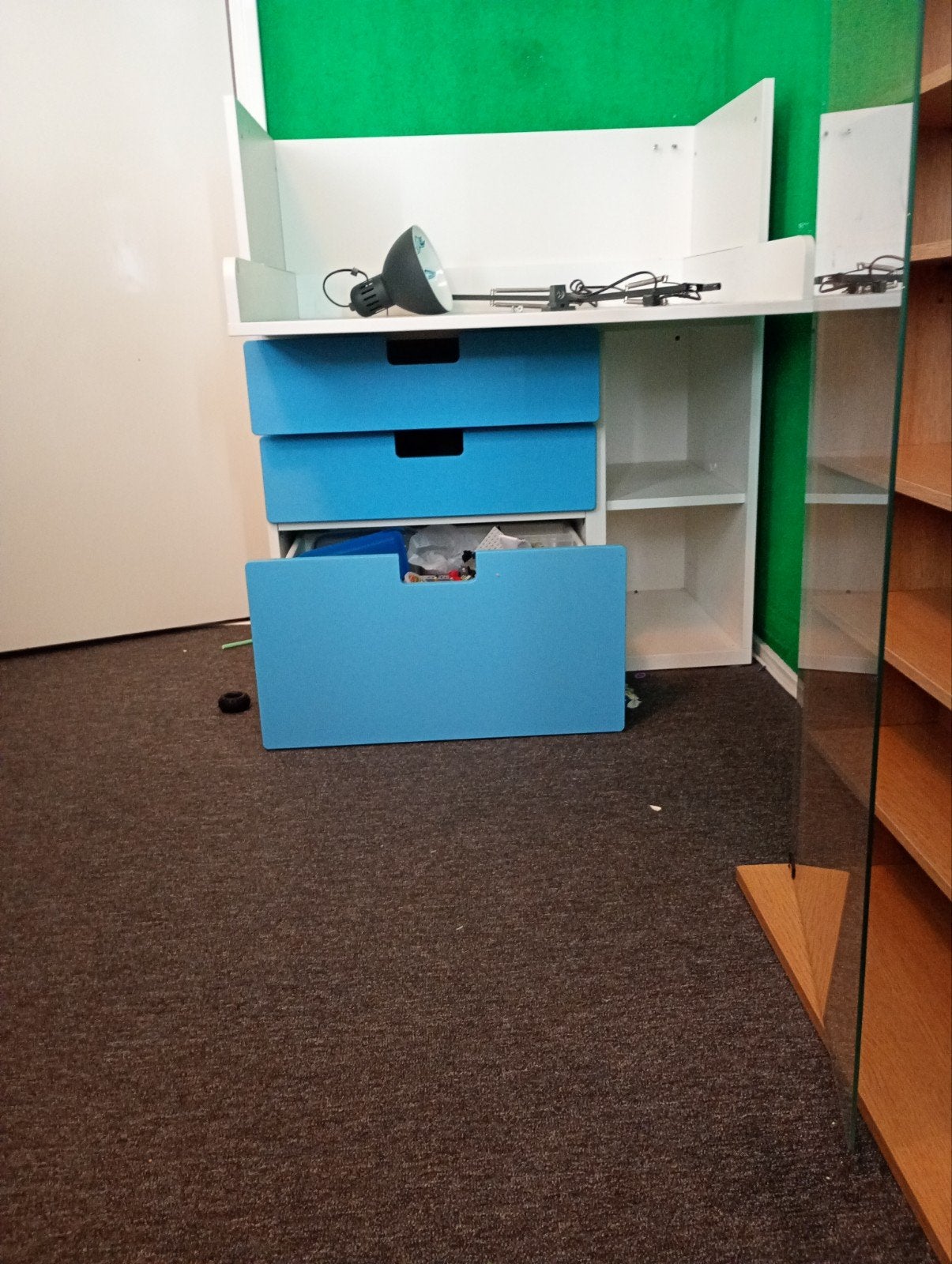 Bureau - blauw/wit, Huis en Inrichting, Lampen | Overige, Overige merken, Gebruikt, Hout, Ophalen