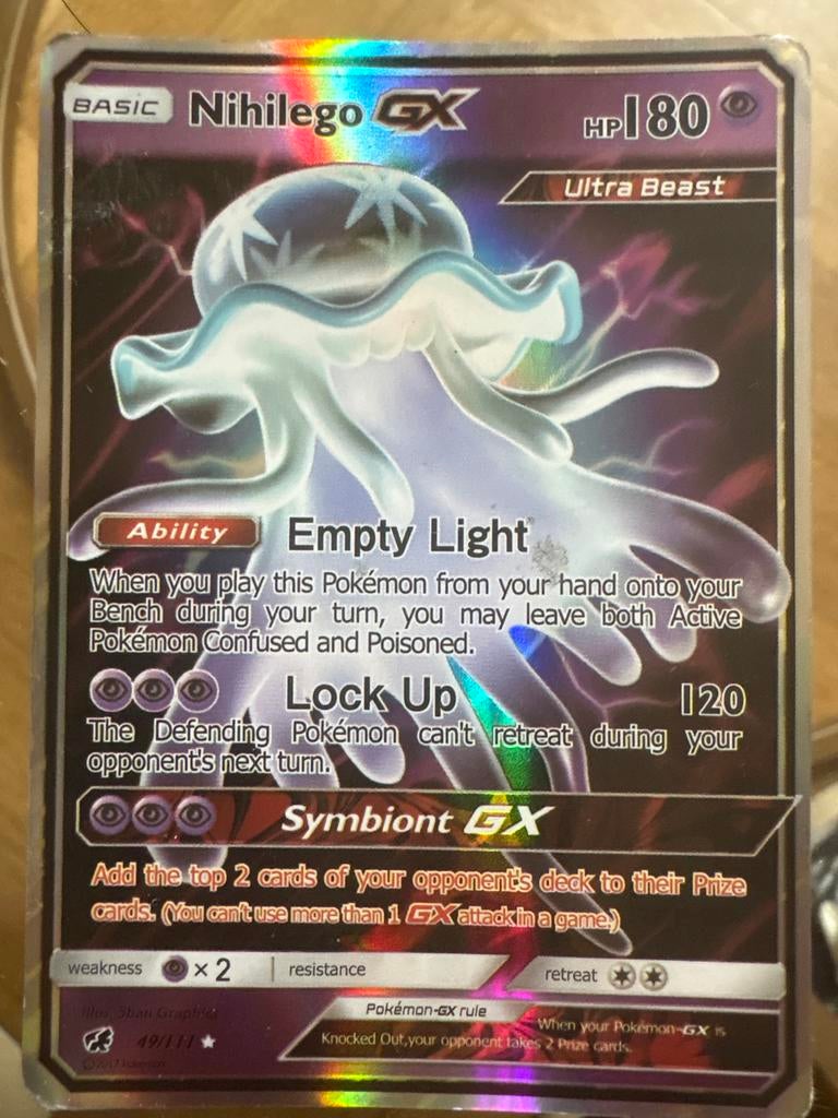 Nihilego GX Pokémon Kaart - Ultra Beast (49/111), Ophalen of Verzenden, Gebruikt, Losse kaart, Foil