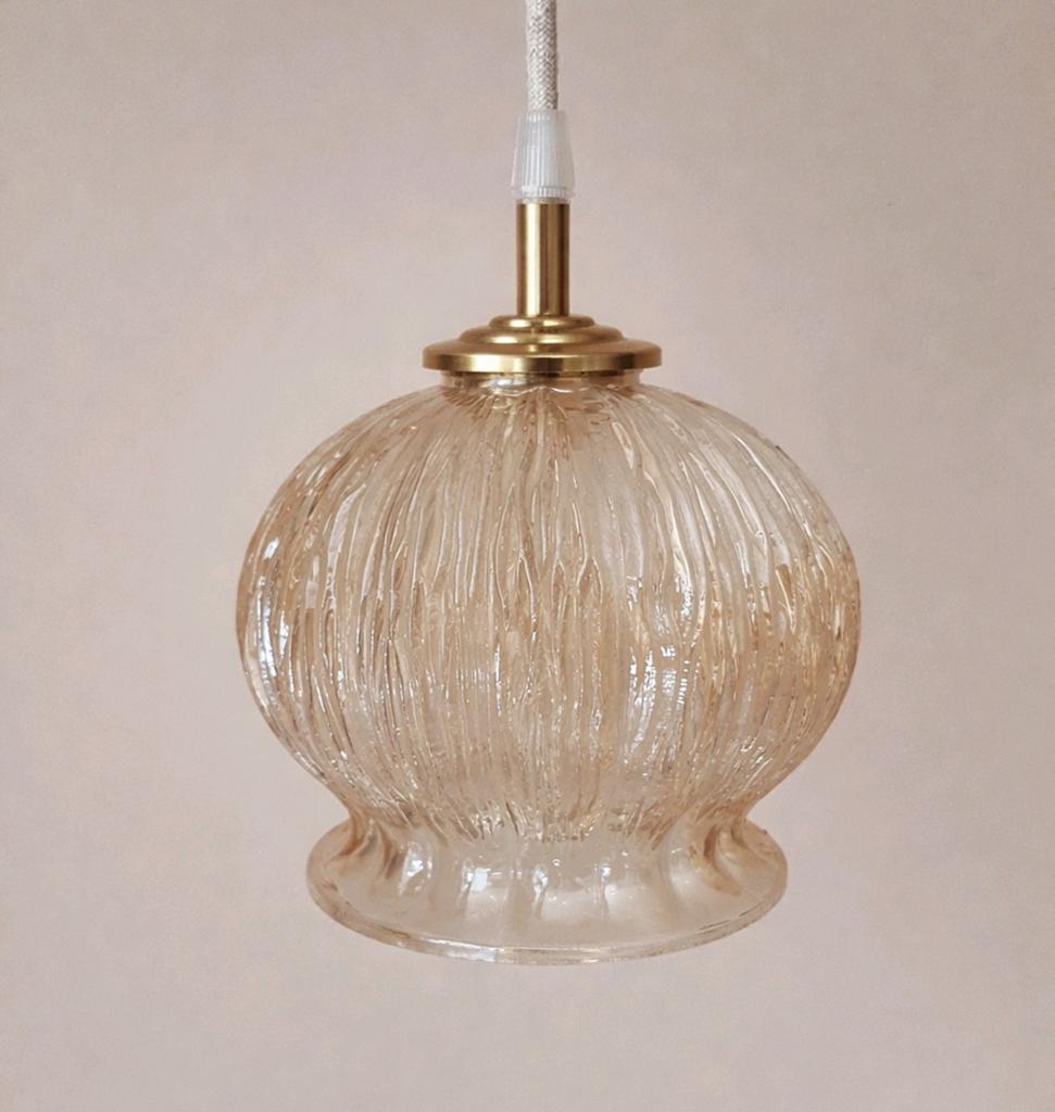 Vintage hanglamp amberkleur | Bubble lamp, Ophalen of Verzenden, Glas