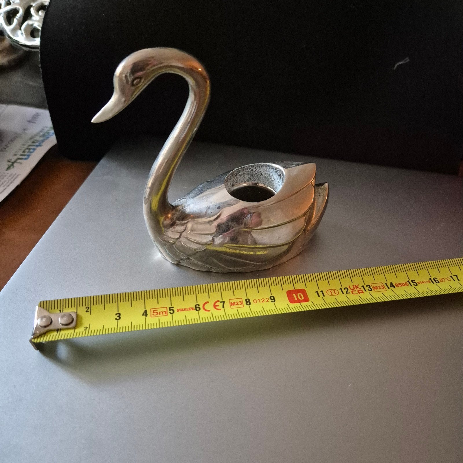 Zilverkleurige Zwaan Kaarsenhouder - Vintage Decoratie, Ophalen of Verzenden