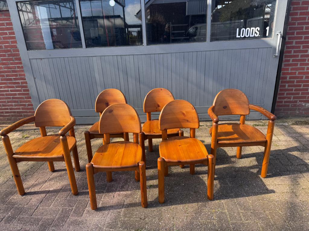 Originele Rainer Daumiller stoelen set van 6 massief grenen, Ophalen, Zo goed als nieuw, Bruin