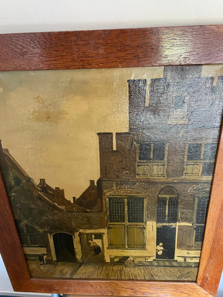 Straatje van vermeer uit 1931 - Olieverfschilderij, Ophalen of Verzenden