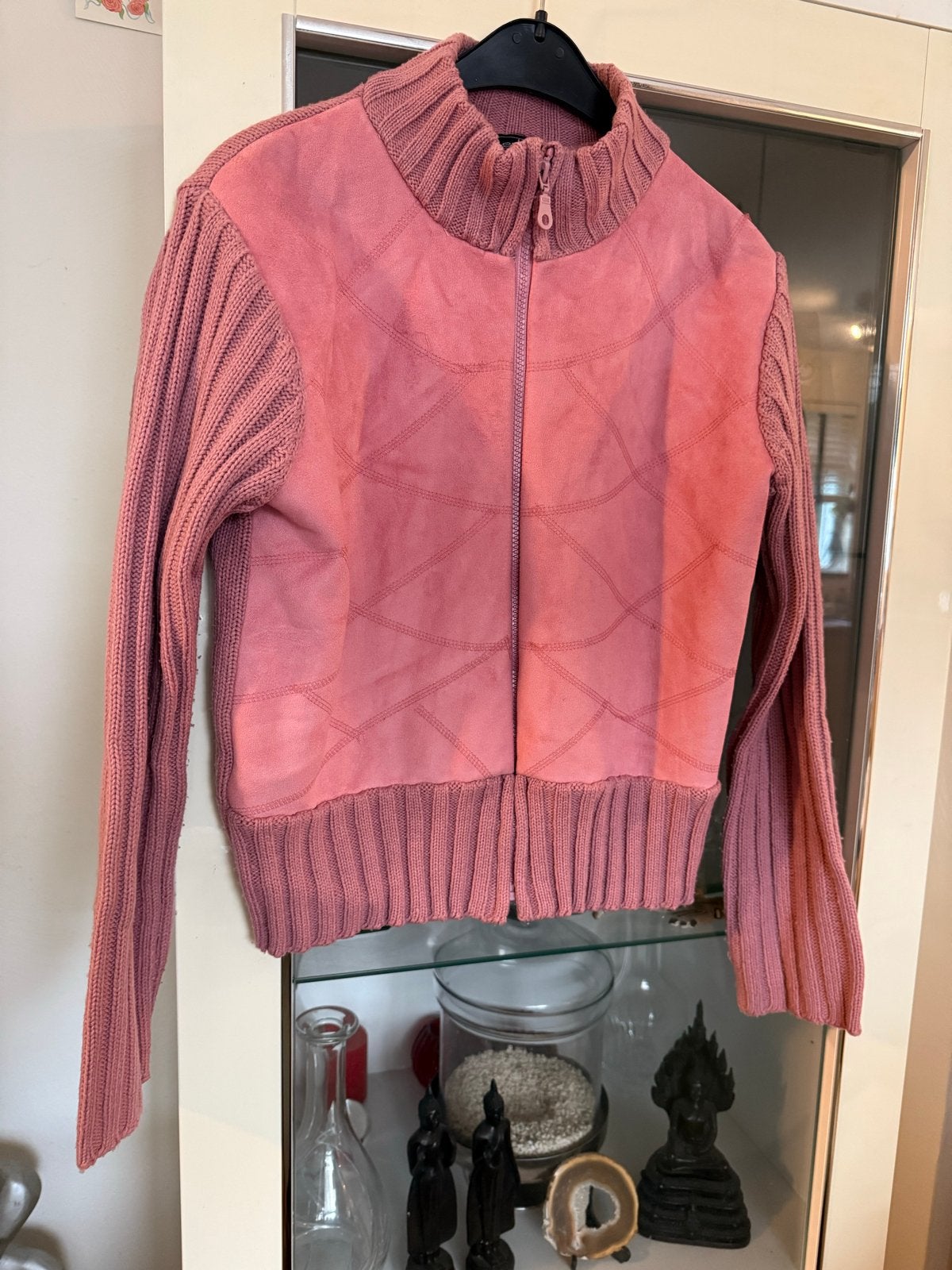 Roze gebreid vest met suède look panelen - SOHO New York, Ophalen of Verzenden, Gedragen, Maat 42/44 (L), Roze