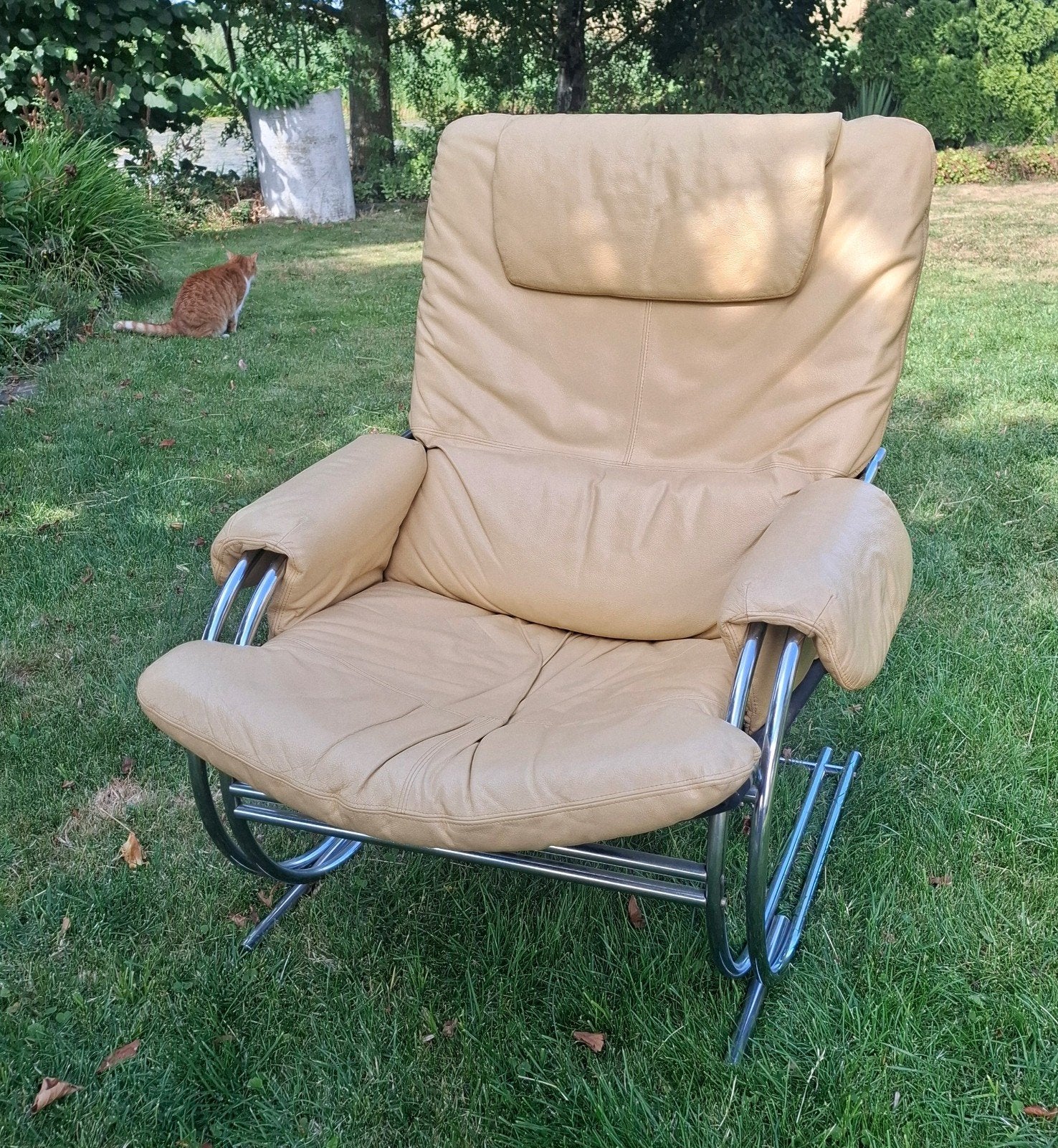 Vintage Design Fauteuil met Ottoman - Jan-Eric Bengtsson, Ophalen, Gebruikt, Leer, 50 tot 75 cm