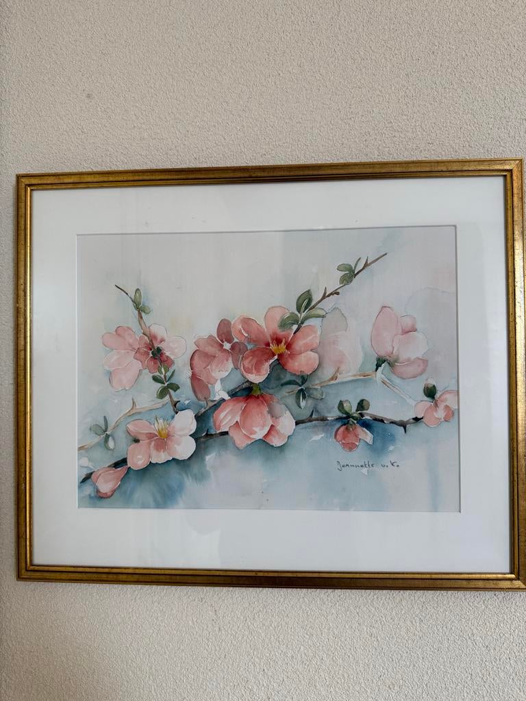 Aquarel bloesemtak van Jeannette v. Kampen, Ophalen of Verzenden