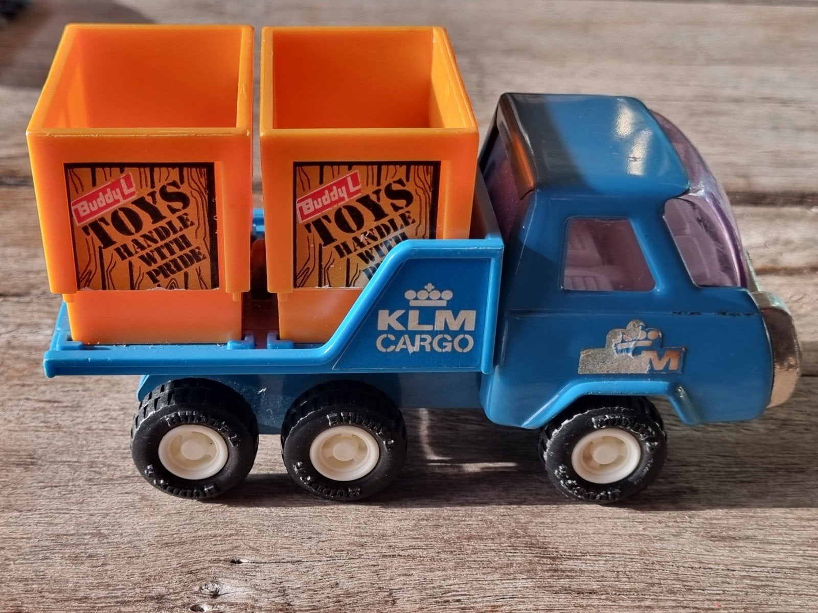 Vintage Buddy L KLM Cargo vrachtwagen met containers, Verzamelen, Ophalen of Verzenden, Gebruikt