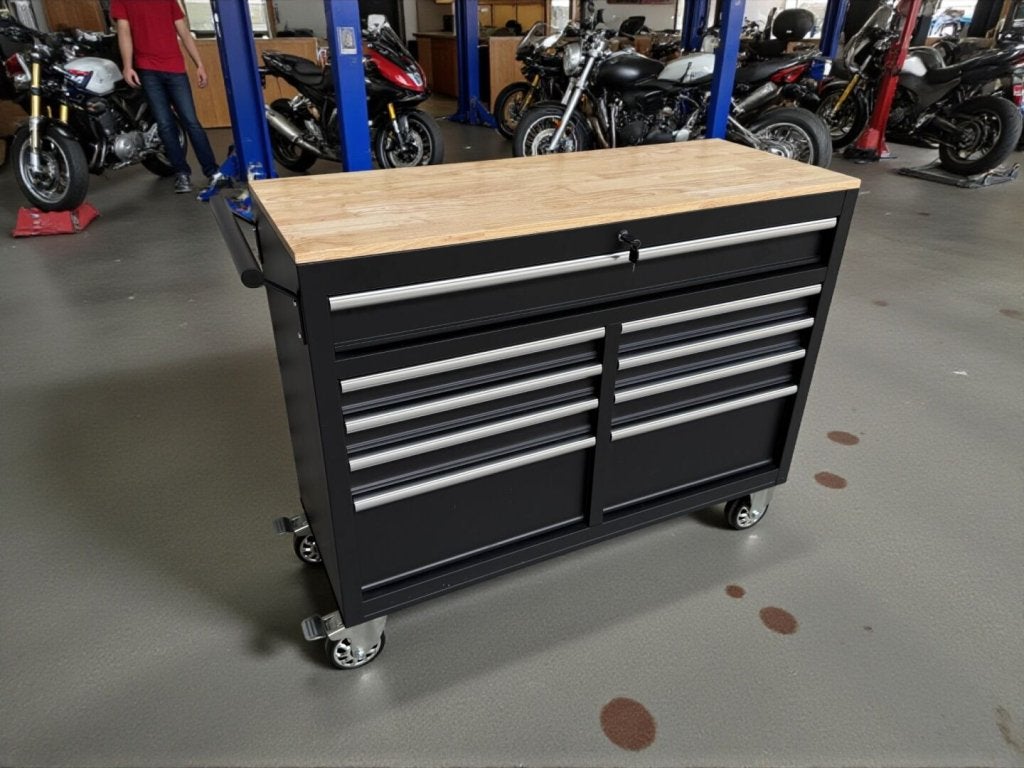 E-Tools 170848 117 cm Verrijdbare Werkbank met Houten, Niet ingevuld, Niet ingevuld, Niet ingevuld