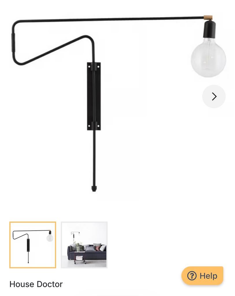 House doctor Zwarte wandlamp met lange arm en messing detail, Ophalen of Verzenden, Zo goed als nieuw, Metaal