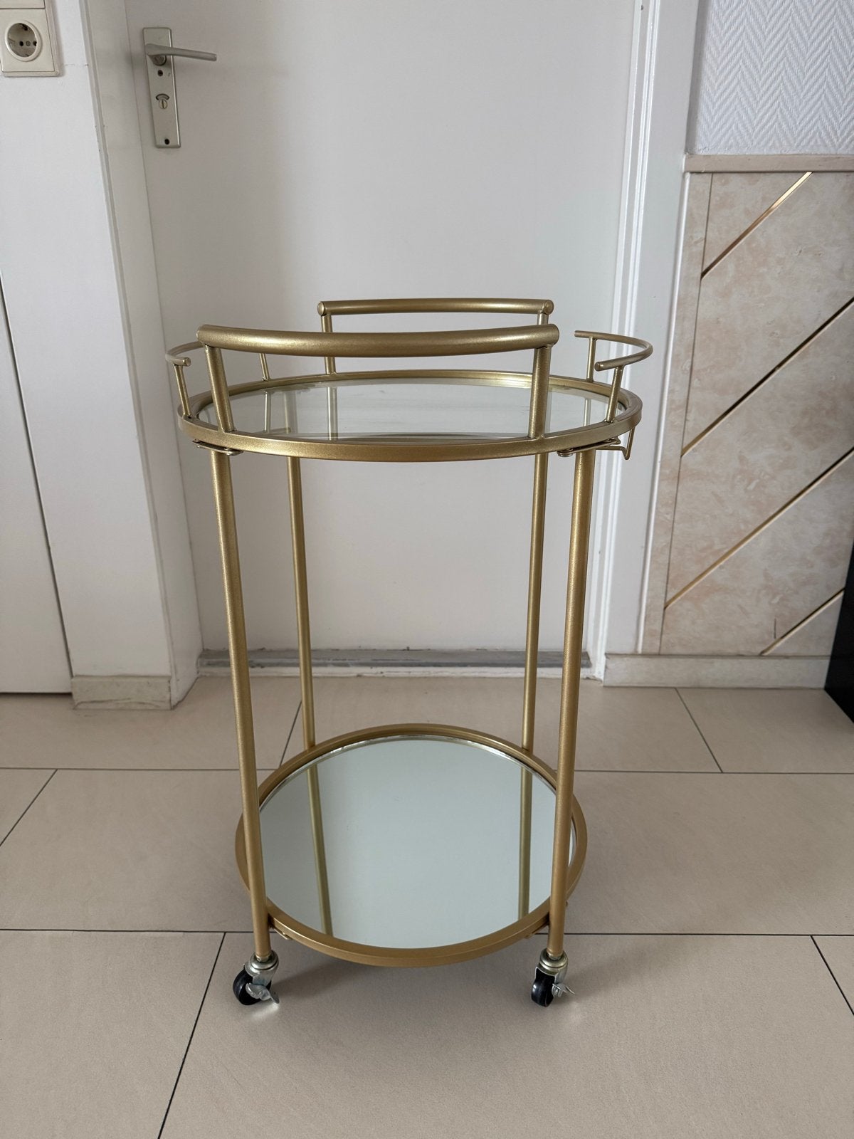 Gouden serveerwagen met glazen platen, Ophalen, Zo goed als nieuw