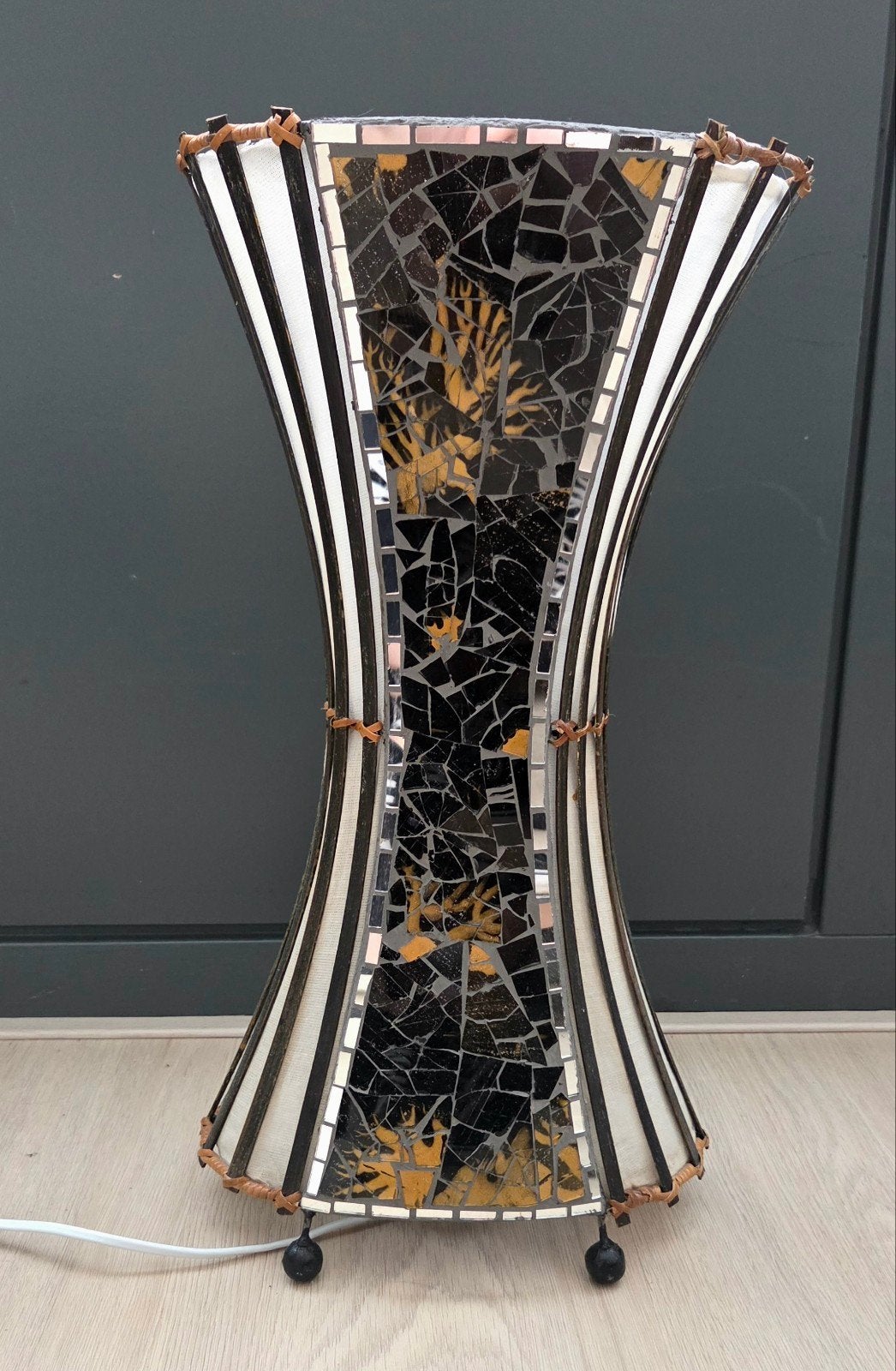 Bijzondere handgemaakte mozaïeklamp – zwart/goud, Ophalen, Gebruikt, 100 tot 150 cm, E27 (groot)