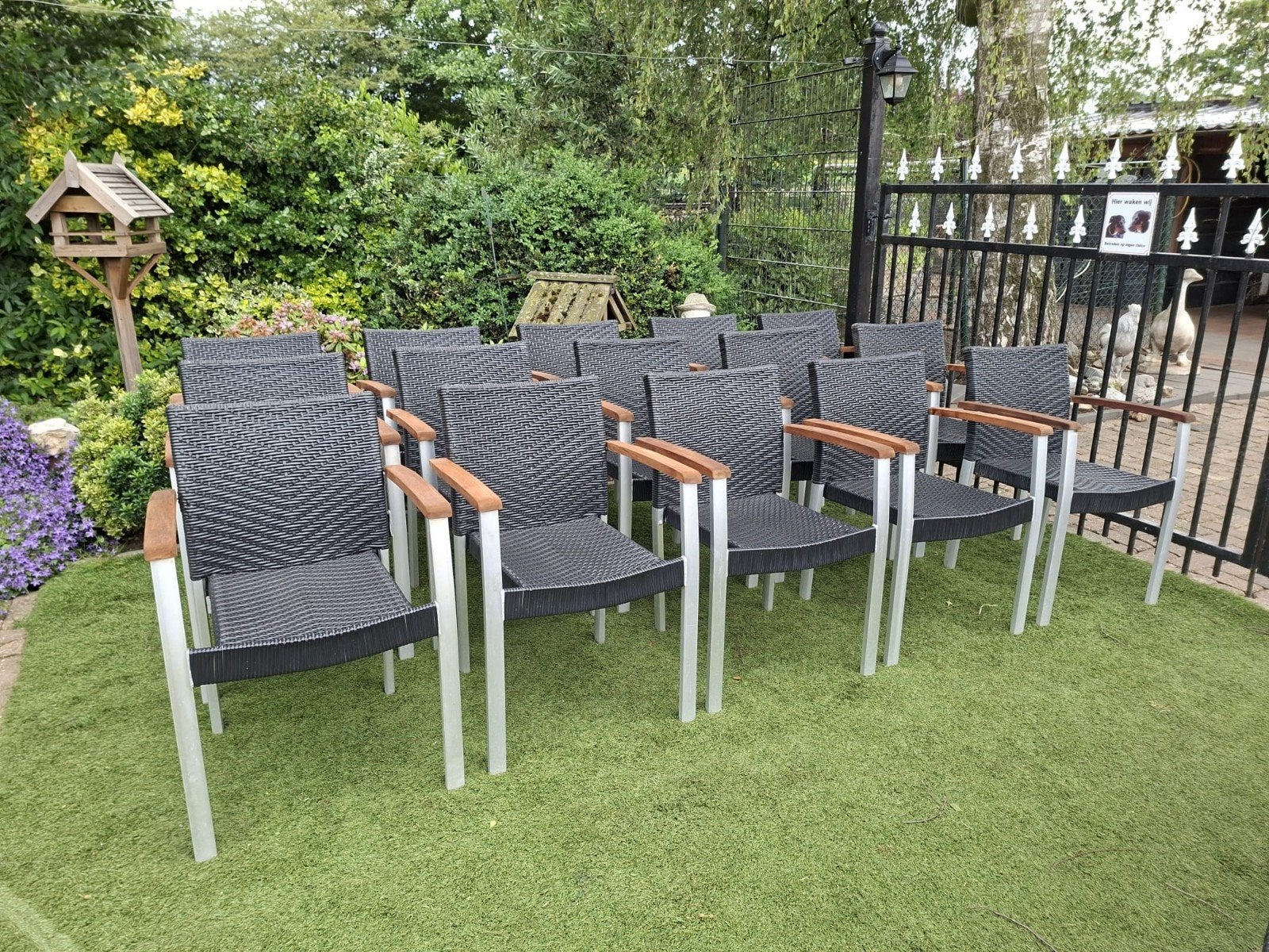 12 stapelbare wicker tuinstoelen horeca kwaliteit, Ophalen, Gebruikt, Wicker, Stapelbaar