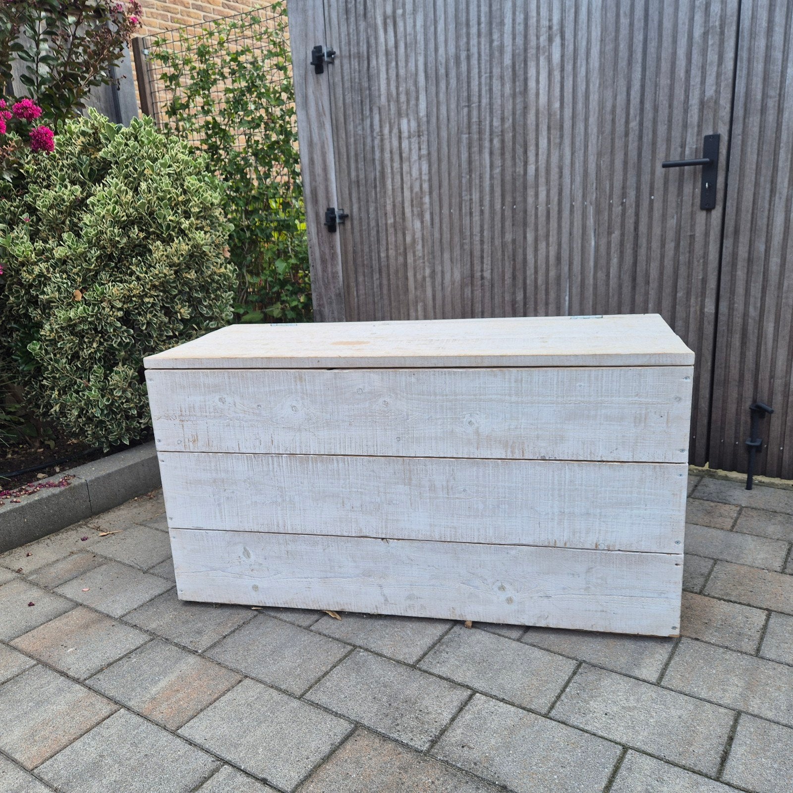 opbergkist whitewash steigerhout, Ophalen, 50 – 75, Gebruikt, 100 tot 150 cm