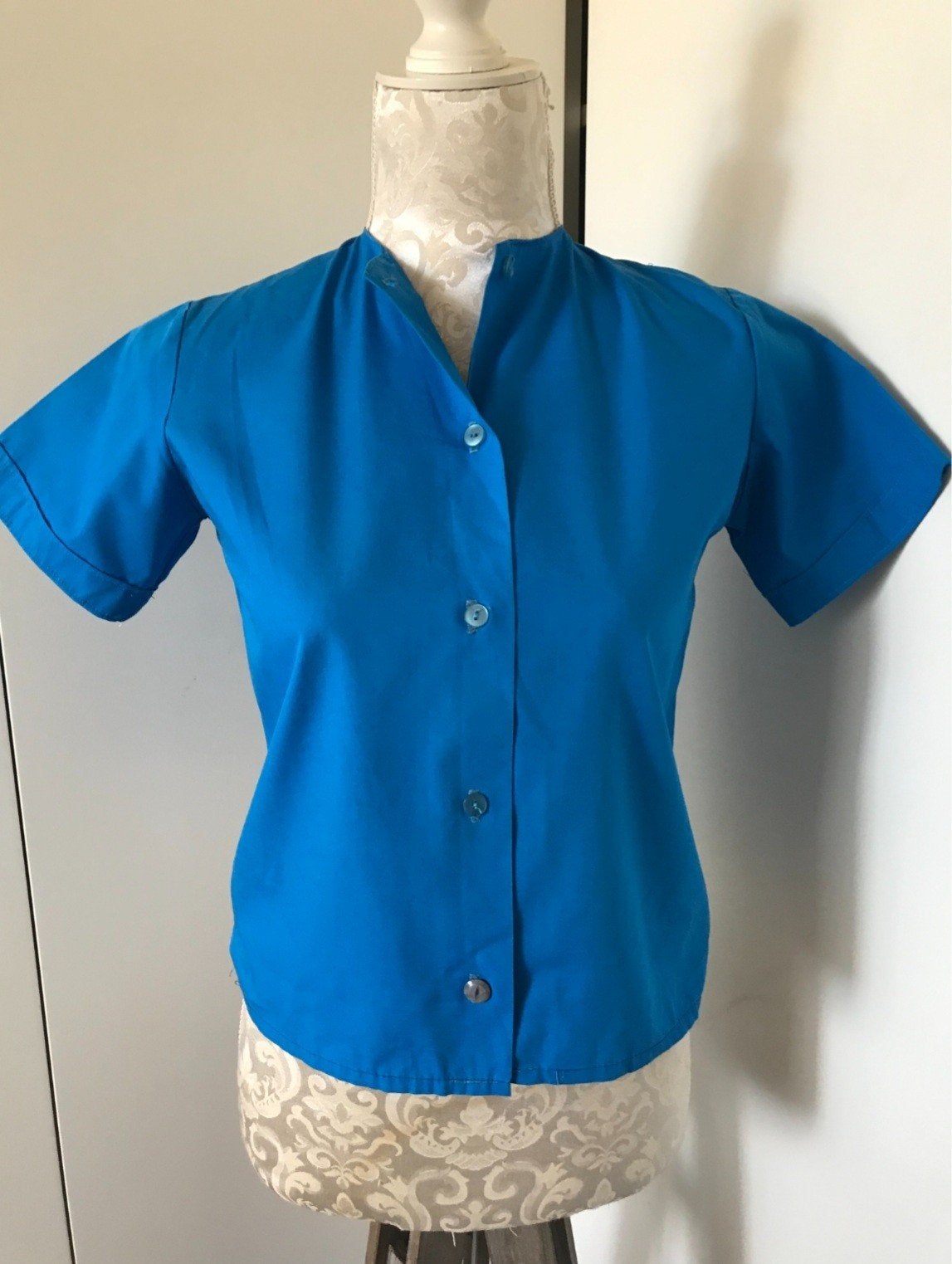 Vintage Kobaltblauwe Blouse, Kleding | Dames, Ophalen of Verzenden, Zo goed als nieuw, Maat 36 (S), Blauw
