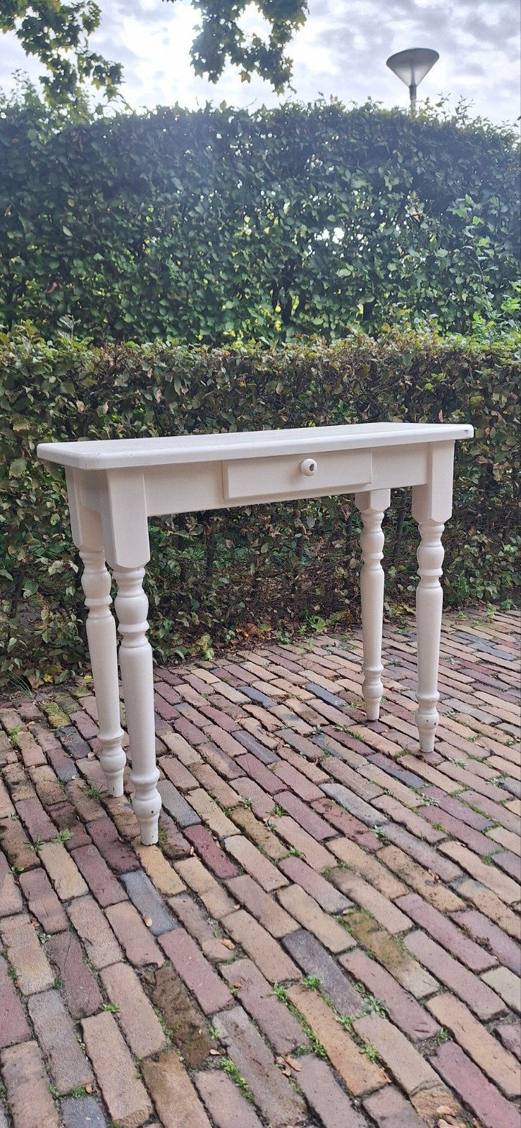 Witte sidetable met lade - 89x35x88 cm, Huis en Inrichting, Ophalen, Gebruikt, 50 tot 100 cm, Overige houtsoorten