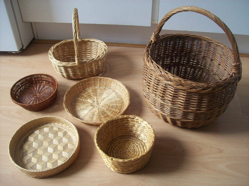 Verschillende rieten mandjes - 6 stuks, Gebruikt, Mand, Ophalen of Verzenden, Riet