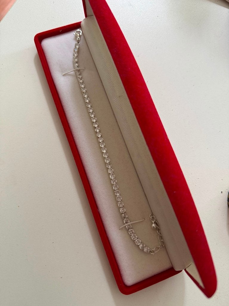 Zilverkleurig tennis armband met steentjes 925, Ophalen of Verzenden, Zo goed als nieuw, Zilver, Zilver