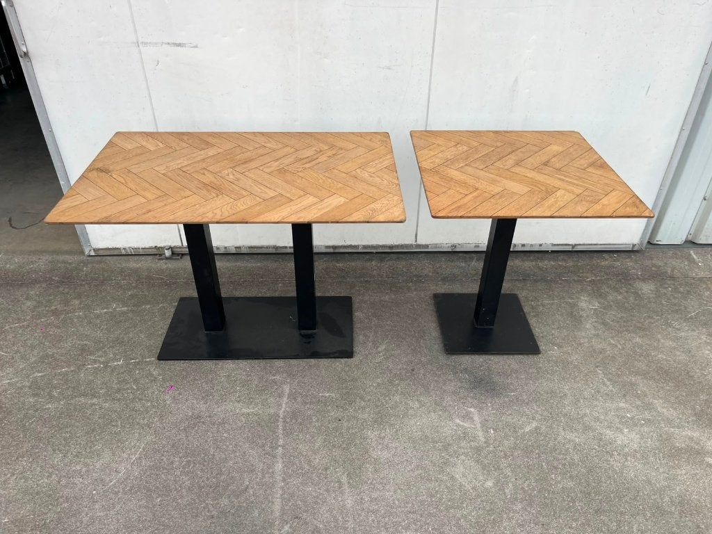 6 stuks horeca restaurant tafels eiken visgraat 110x70 70x70, Ophalen