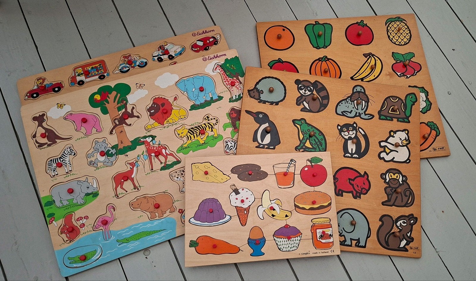 5 houten puzzels - verzamelobjecten, Kinderen en Baby's, Speelgoed | Kinderpuzzels, 2 tot 4 jaar, Gebruikt, Ophalen of Verzenden