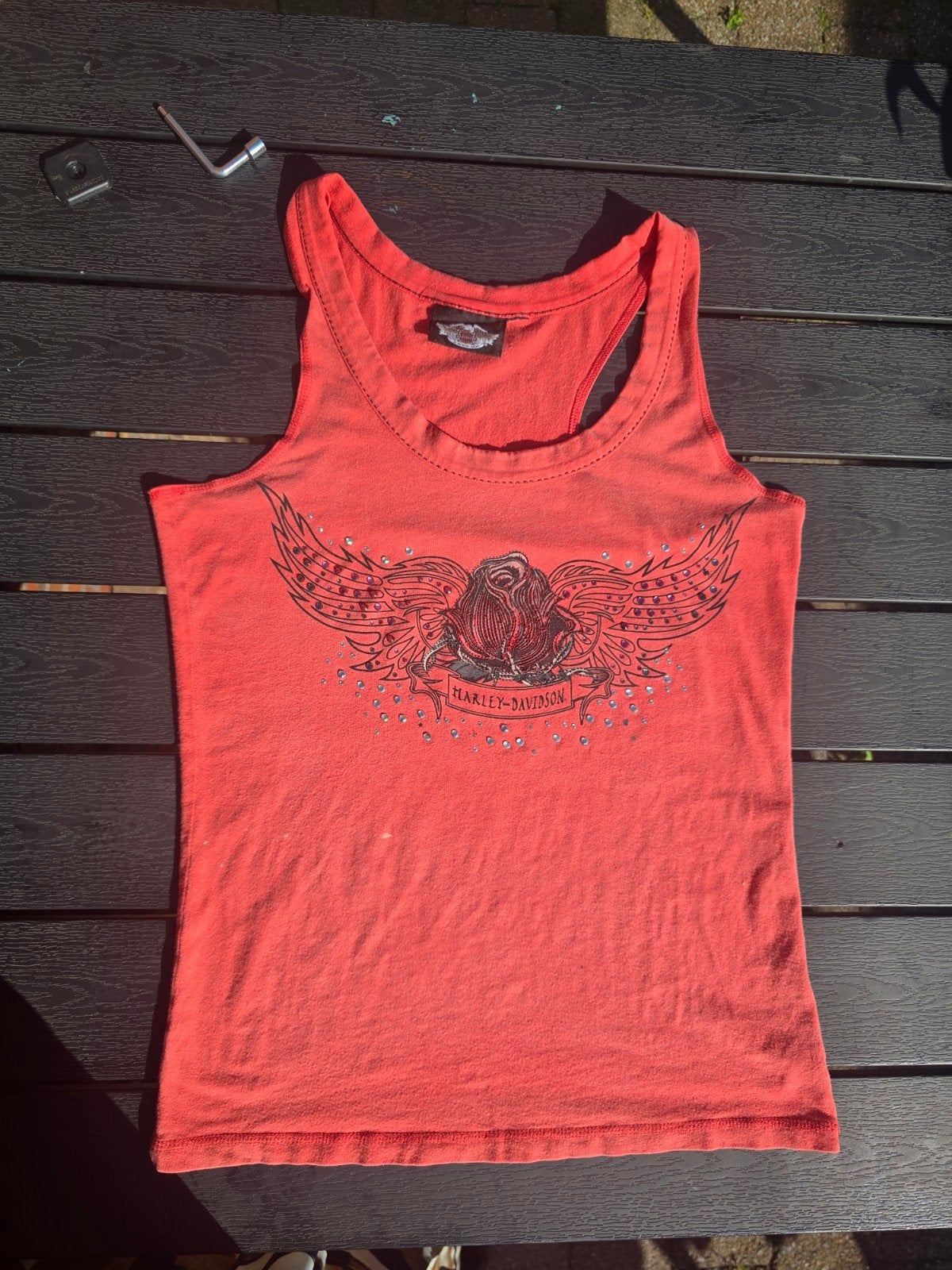 Harley-Davidson Dames Tanktop - Koraalrood met Adelaarprint, Maat 38/40 (M), Oranje, Ophalen of Verzenden, Zonder mouw