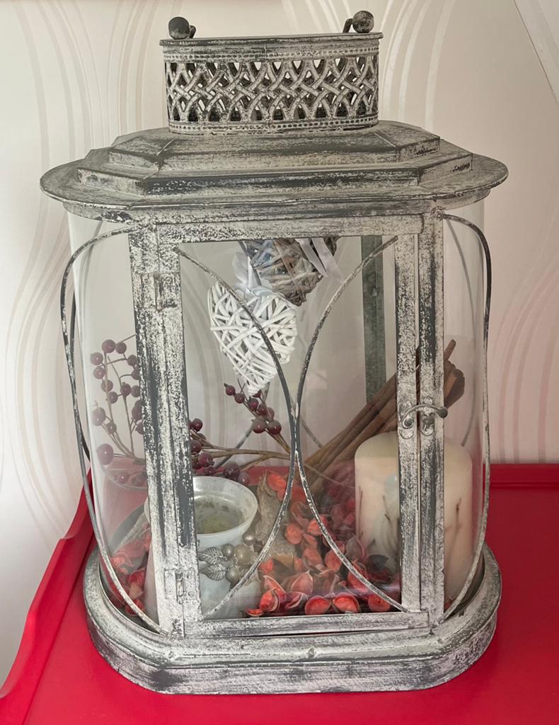 Groot metalen Riverdale windlicht (excl. deco) 50/24cm h/br, Ophalen, Zo goed als nieuw, Metaal