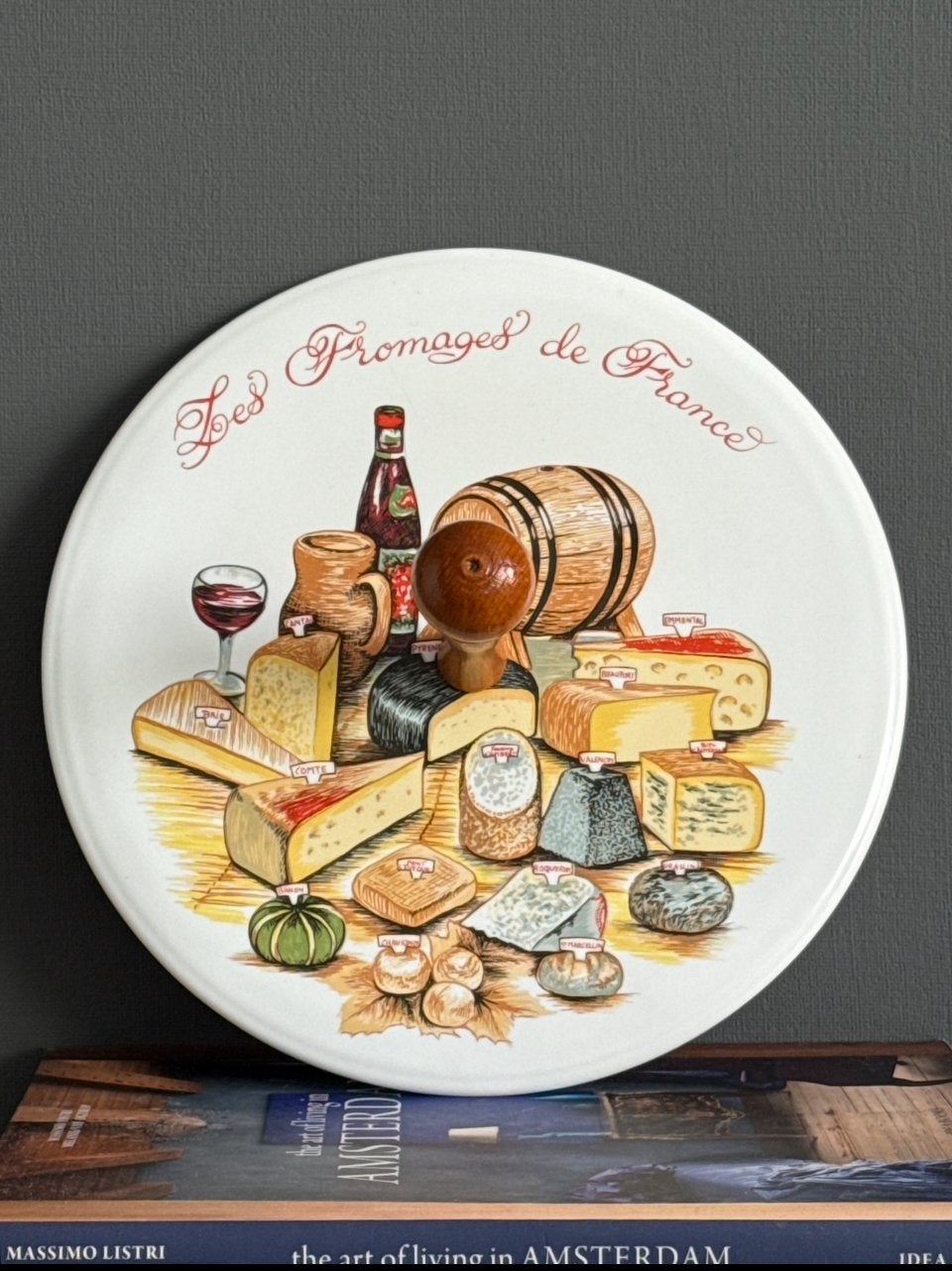 Vintage Franse kaasschaal serveerschaal keramiek met hout, Ophalen of Verzenden, Keramiek, Overige stijlen, Schaal of Schalen