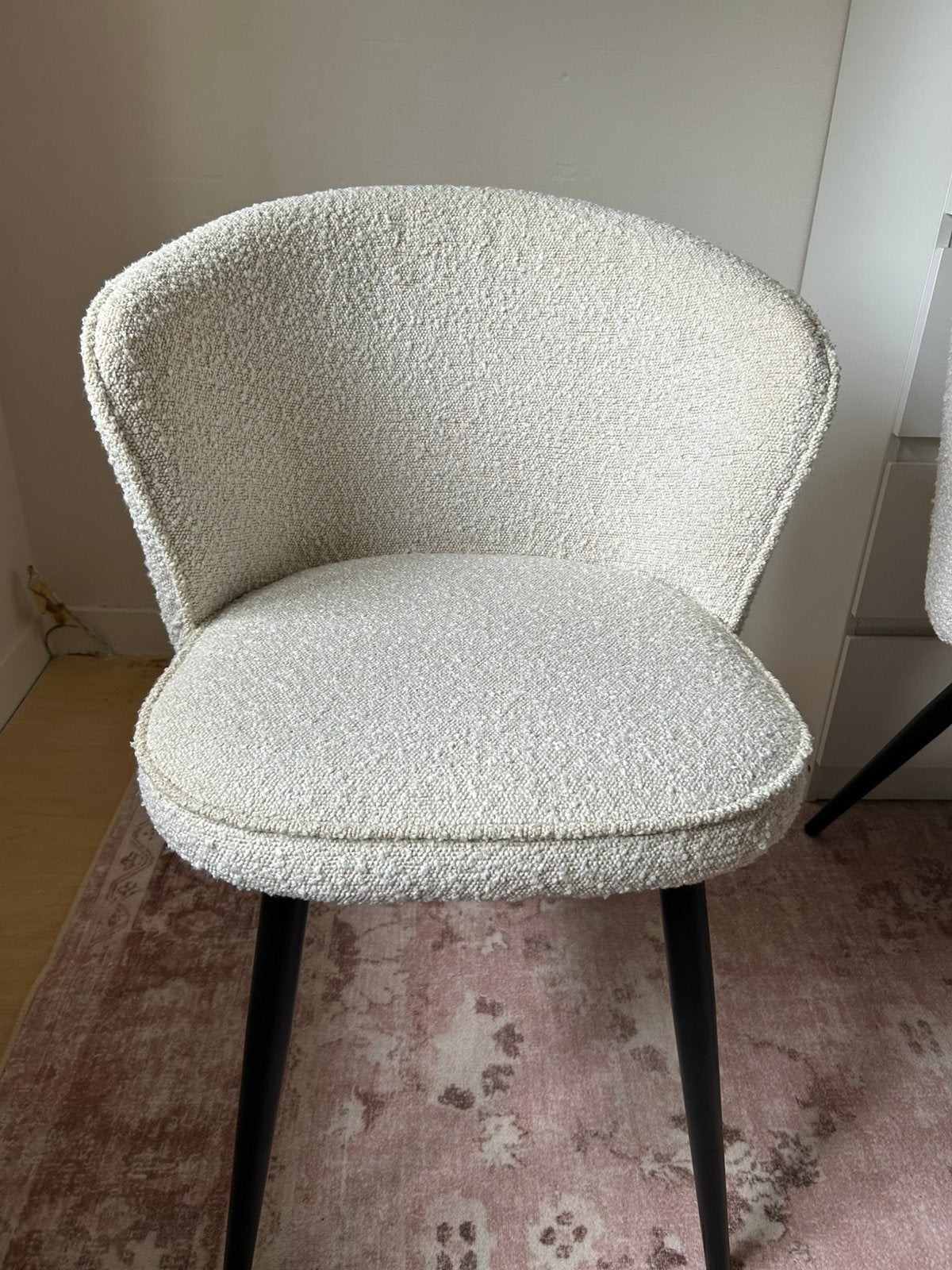 4 bouclé kuipstoeltjes crème, Huis en Inrichting, Ophalen, Zo goed als nieuw, Wit, Stof