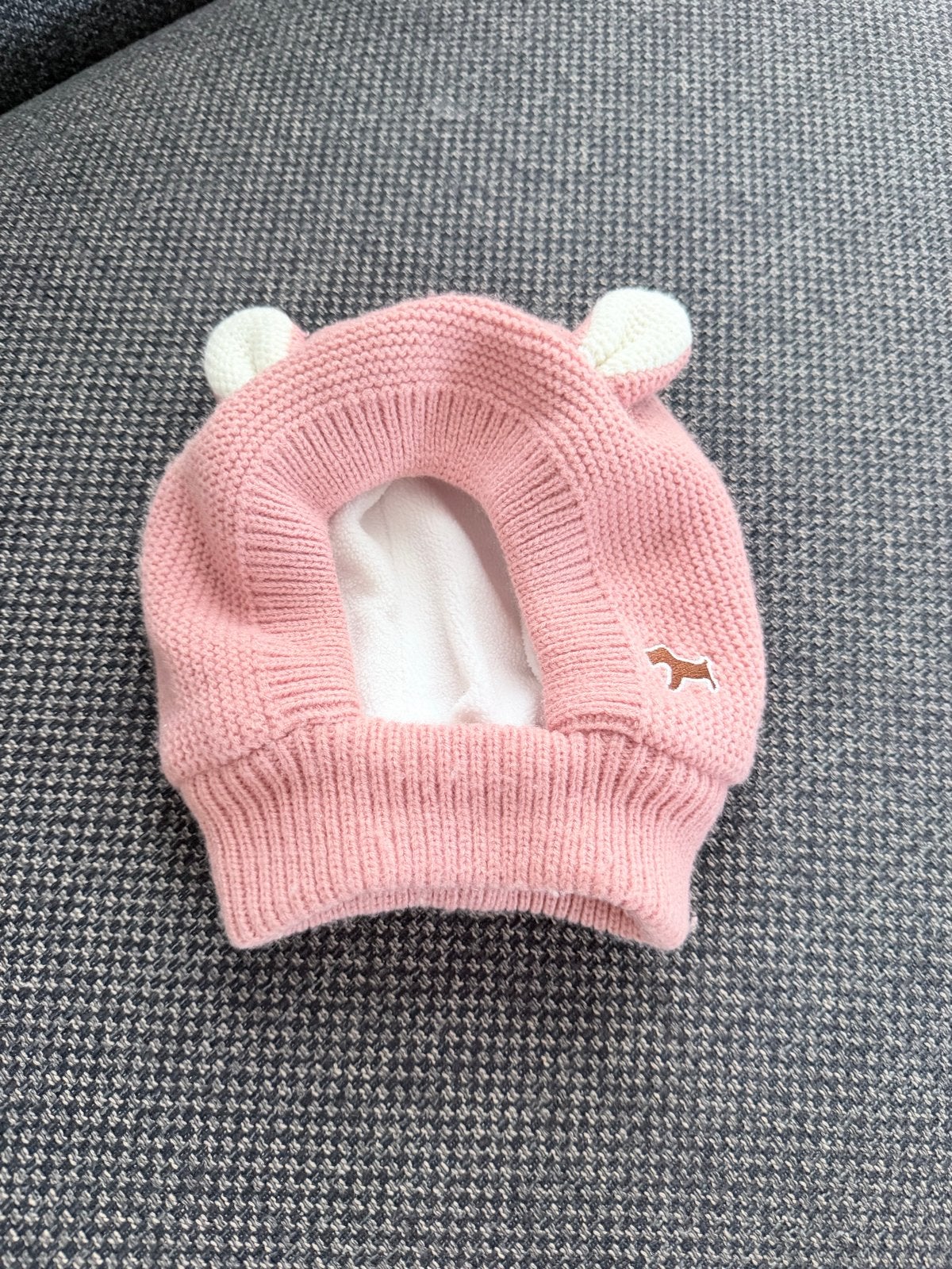 Roze gebreide balaclava / oliemuts met oortjes, Meisje, Ophalen of Verzenden, Zo goed als nieuw, 104 of kleiner