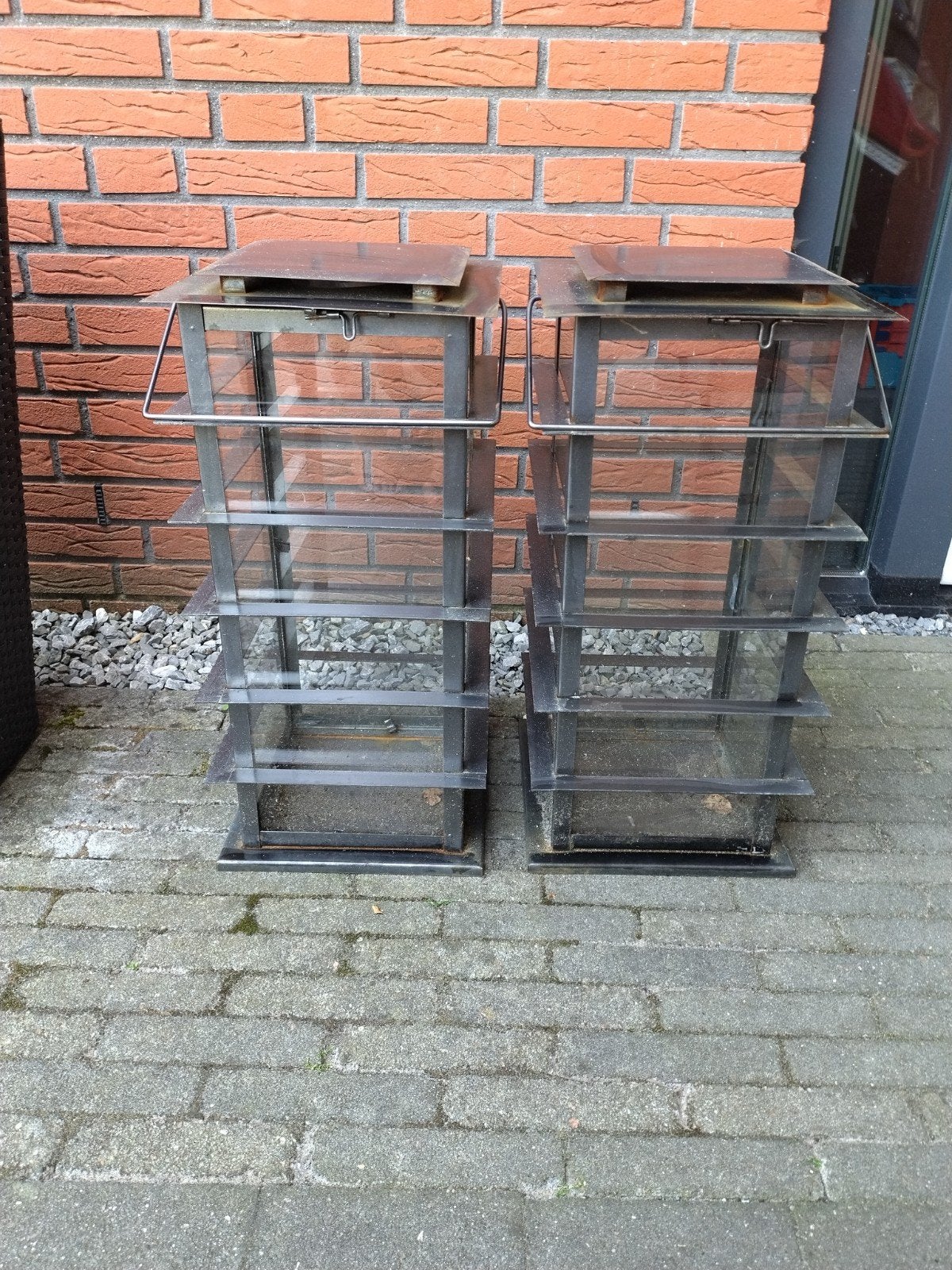 Set van 2 metalen lantaarns met glazen panelen, Intratuin, Overige merken, Gebruikt, Zwart, Modern