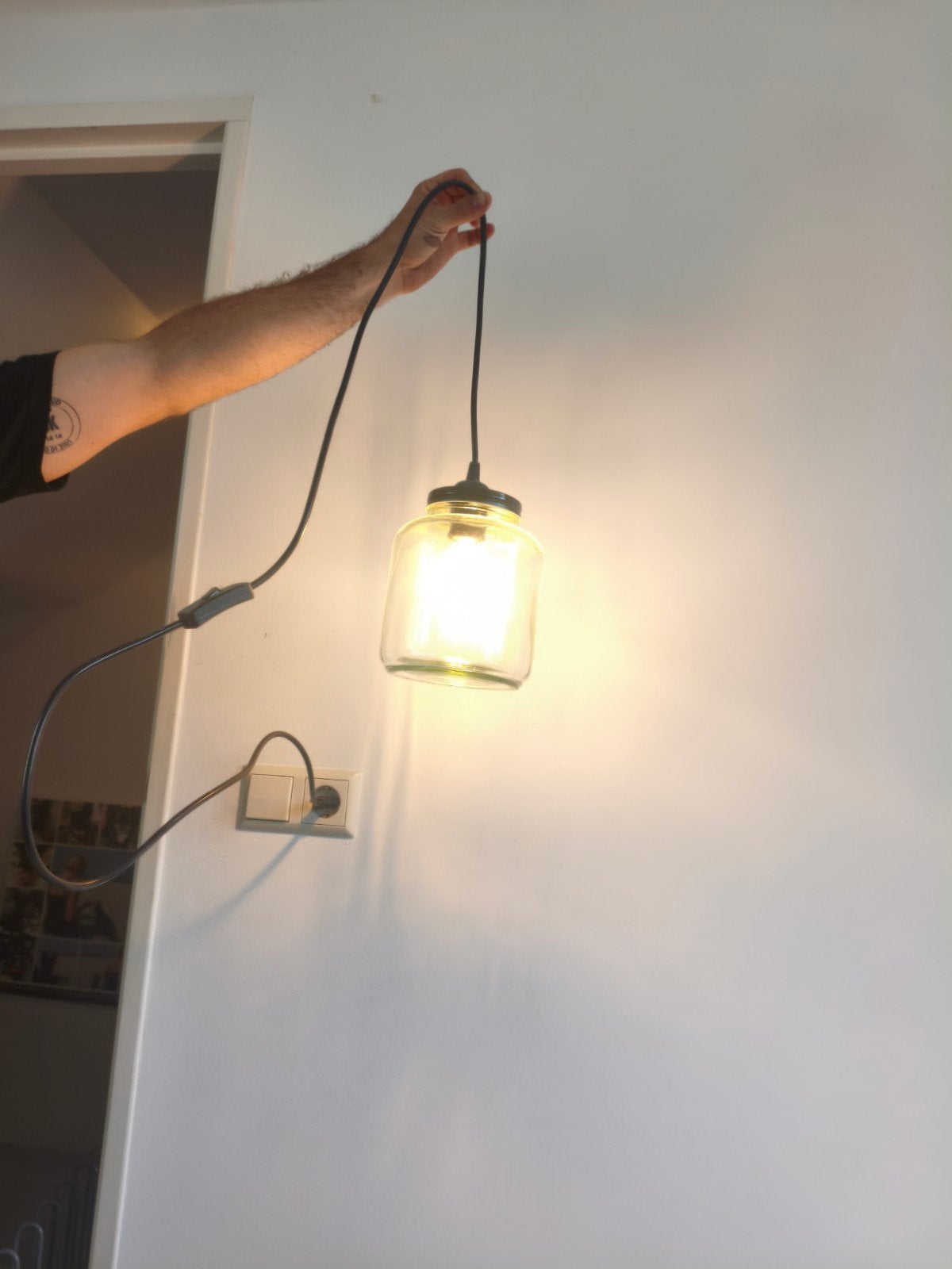 2x Hanglamp met glazen pot en E27 fitting, Ophalen, Gebruikt, E27 (groot), Glas
