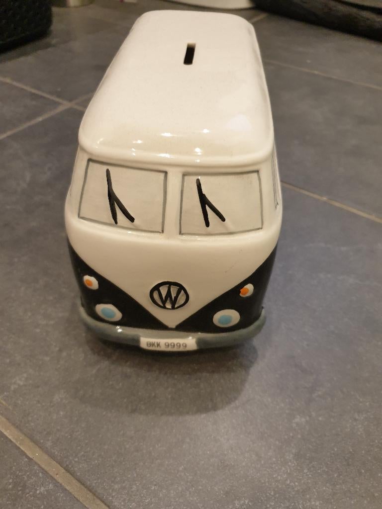 spaarpot vw volkswagen bus t1 blauw wit groot, Ophalen, Gebruikt, Steen, Aardewerk of Keramiek, Vervoermiddel