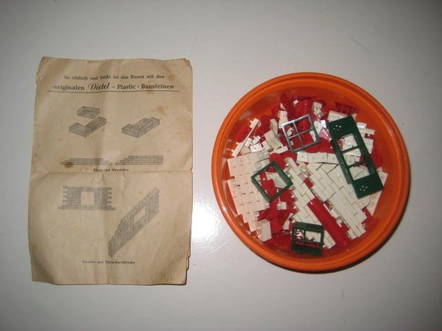 Dietel Plastic bouwsteentjes +beschrijving 1947-1955 Vintage, Ophalen of Verzenden, Gebruikt