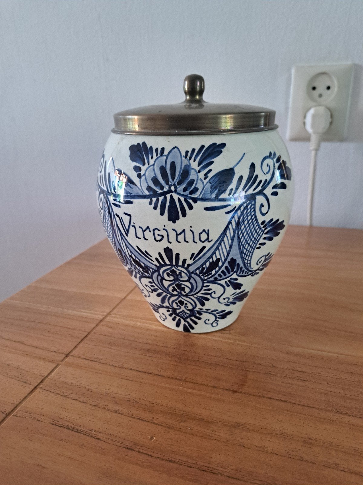 Antieke Delfts Blauw Virginia Tabakspot met Deksel, Ophalen of Verzenden