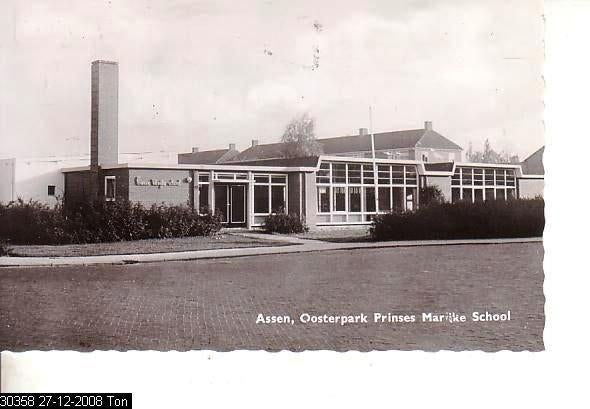 Ansichtkaart	Assen	Oosterpark	Prinses Marijke School, Verzenden, 1940 tot 1960, Ongelopen, Drenthe