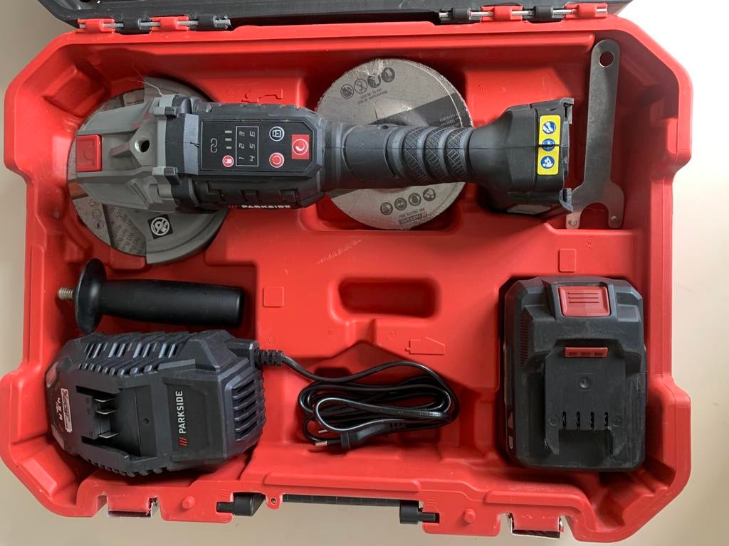 Parkside Performance Brushless + snellader 4,5A en 4Amp accu, Doe-het-zelf en Verbouw, Gereedschap | Slijpmachines, Ophalen, Zo goed als nieuw