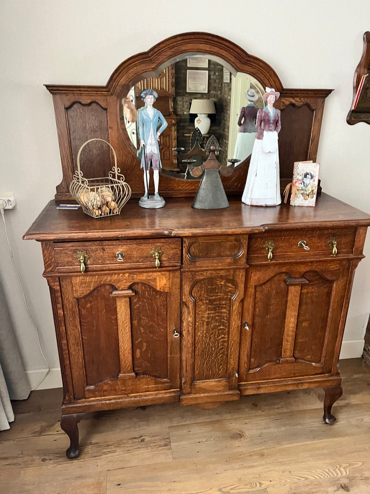 Antiek eiken dressoir met spiegelopzetstuk, Antiek en Kunst, Antiek | Meubels | Kasten, Ophalen