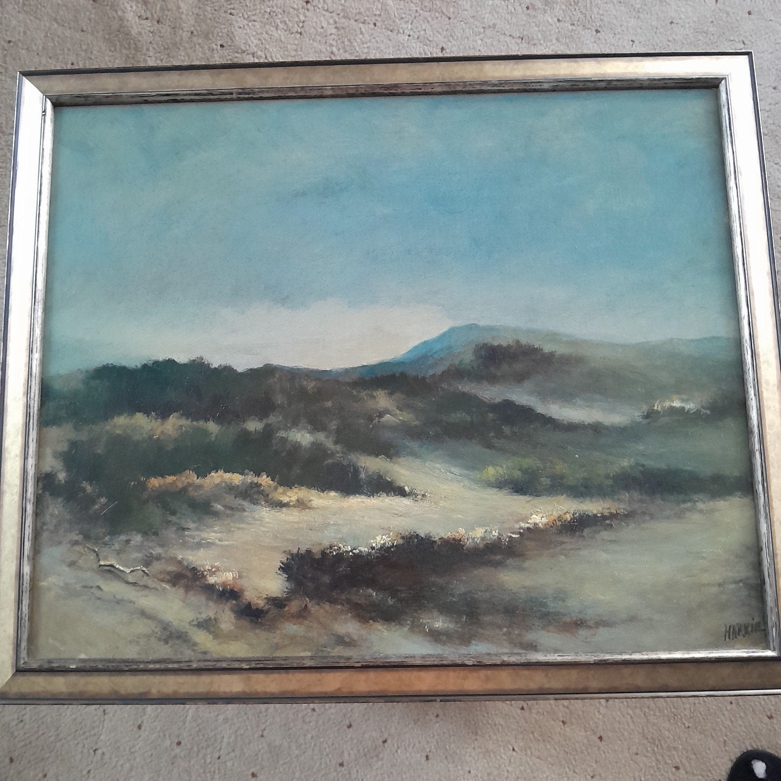 Heuvellandschap geschilderd door Harrie Kuindersma, Doek, Realistisch, Ophalen of Verzenden, Landschap