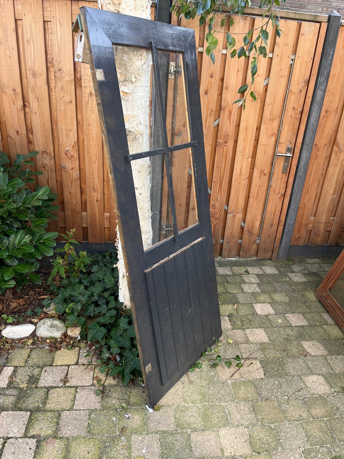 Houten schuurdeur met Glas - antraciet, Ophalen, Gebruikt, 80 tot 100 cm, Buitendeur