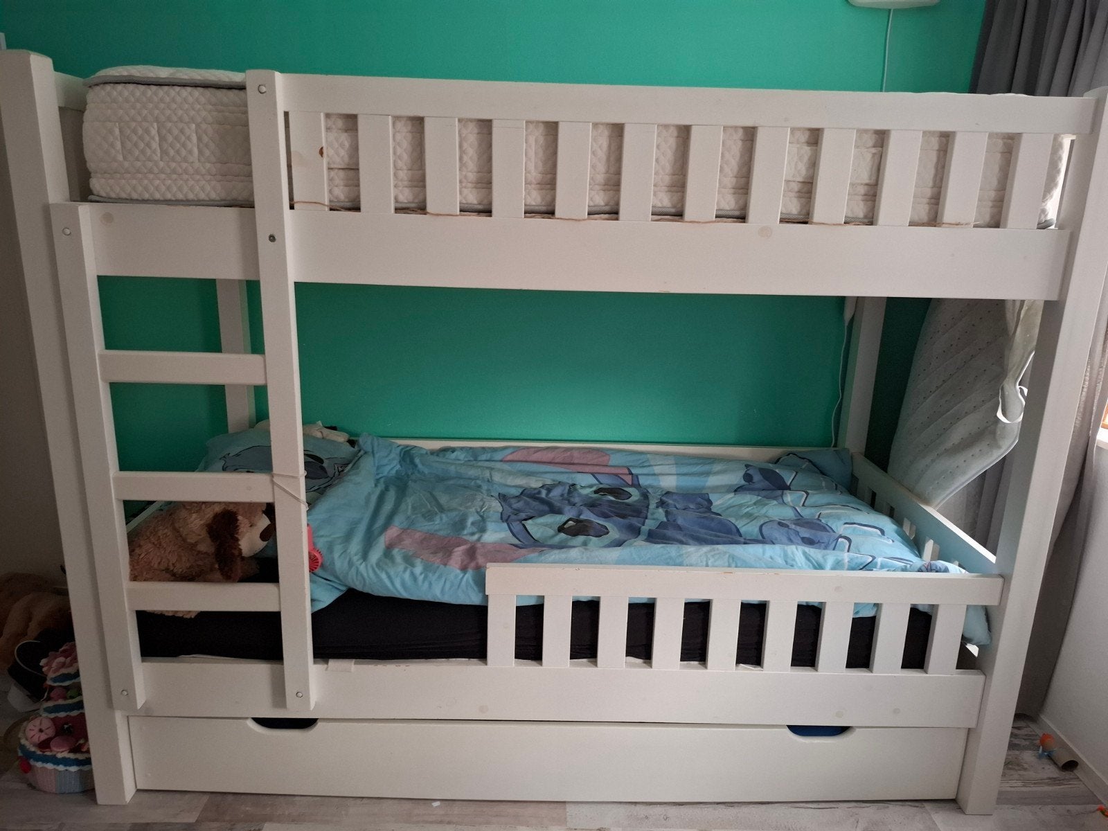 Wit stapelbed met lade, matrasmaat 90x200,excl lattenbodems, Ophalen, Eenpersoons, 160 tot 180 cm, 200 cm
