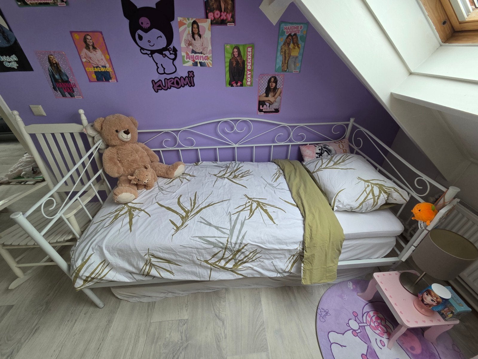 Wit metalen kinderbed / tienerbed – romantisch bed 90x200 cm, Ophalen, 85 tot 100 cm, Gebruikt, Matras