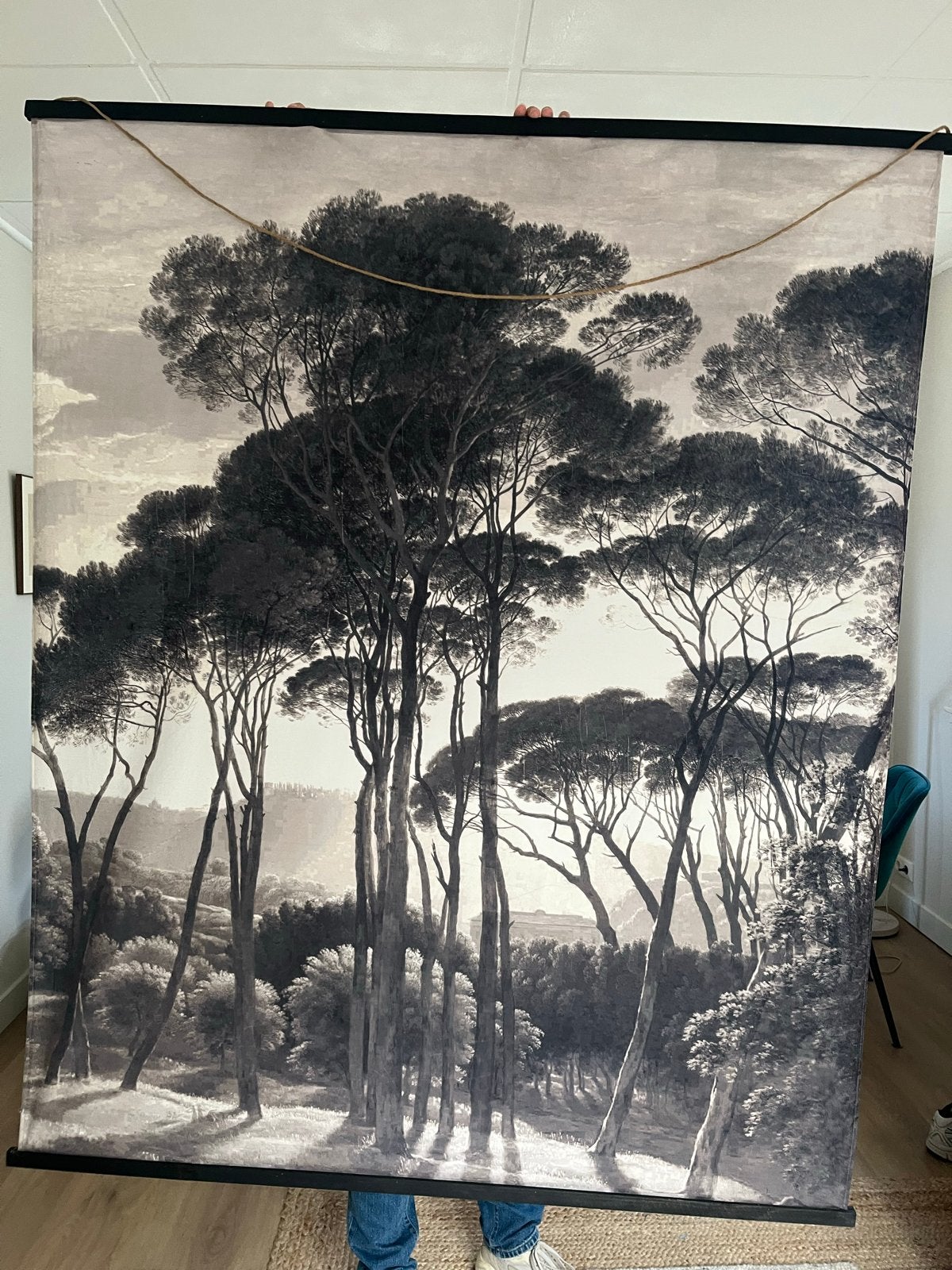 Groot wandkleed met boslandschap - 140x170 cm, Ophalen, Meerkleurig, Zo goed als nieuw, Wandkleed