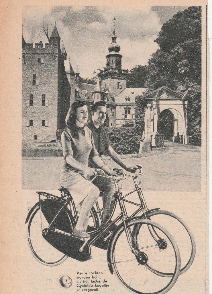 Retro reclame 1951 Simplex fietsen moeiteloos langs kasteel, Verzamelen, Retro, Overige typen, Verzenden