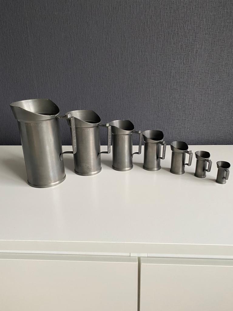 Set van 7 stuks maatbekers, Tin 95% Zinn, Antiek en Kunst, Antiek | Tin, Ophalen