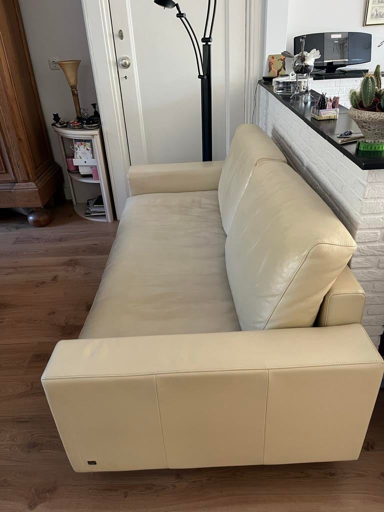 Crème leren Rolf Benz bank, Gebruikt, 150 tot 200 cm, Driepersoons, Ophalen of Verzenden