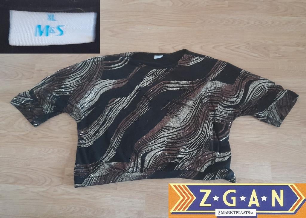 Zwart en goud glitter trui top (vintage), Maat 38/40 (M), Zwart, Ophalen of Verzenden, Zo goed als nieuw