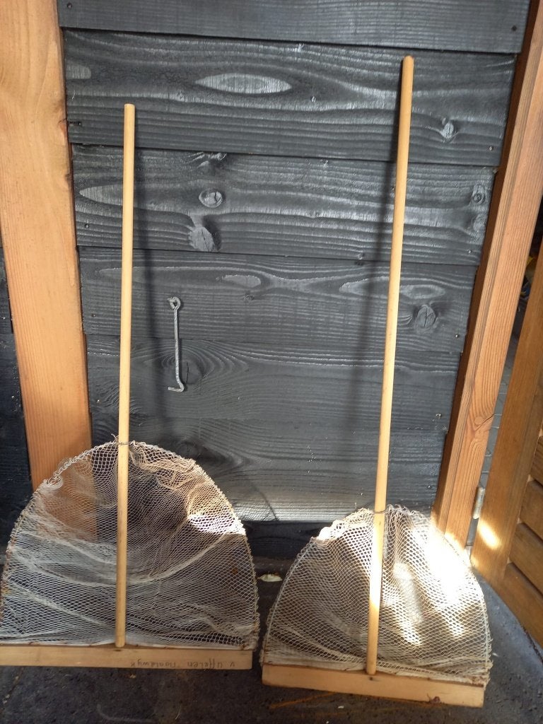 2 x Garnalennet wit met houten steel, Watersport en Boten, Ophalen, Gebruikt, Net of Fuik
