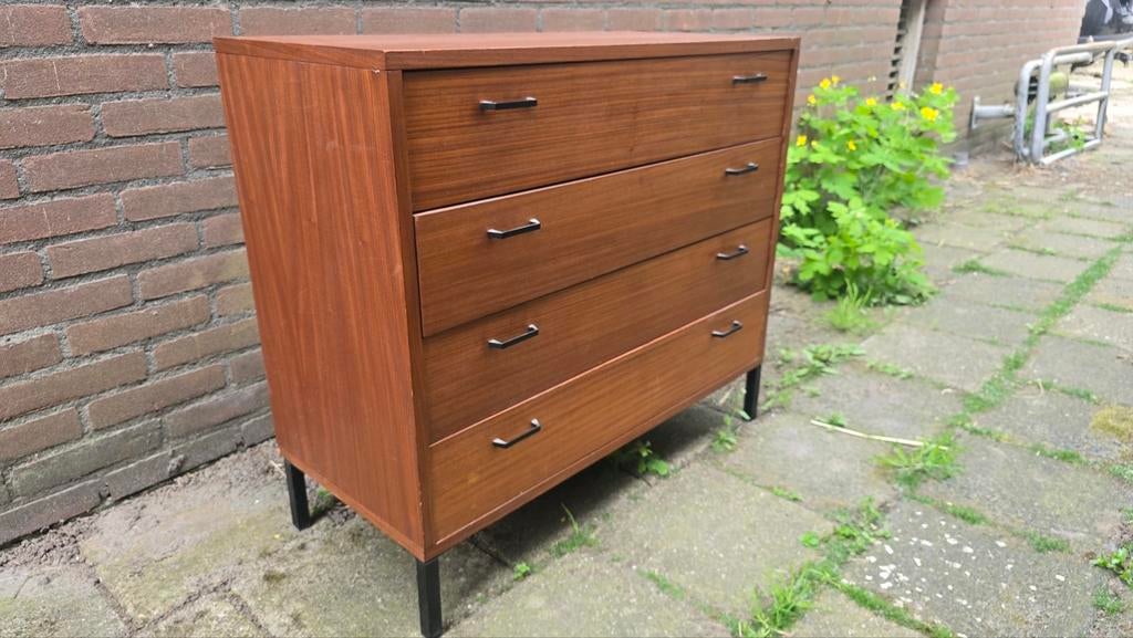 Vintage ladekast Simpla Lux retro design teak, Gebruikt, 100 tot 150 cm, 3 of 4 laden, Vintage, Jaren '60, Retro