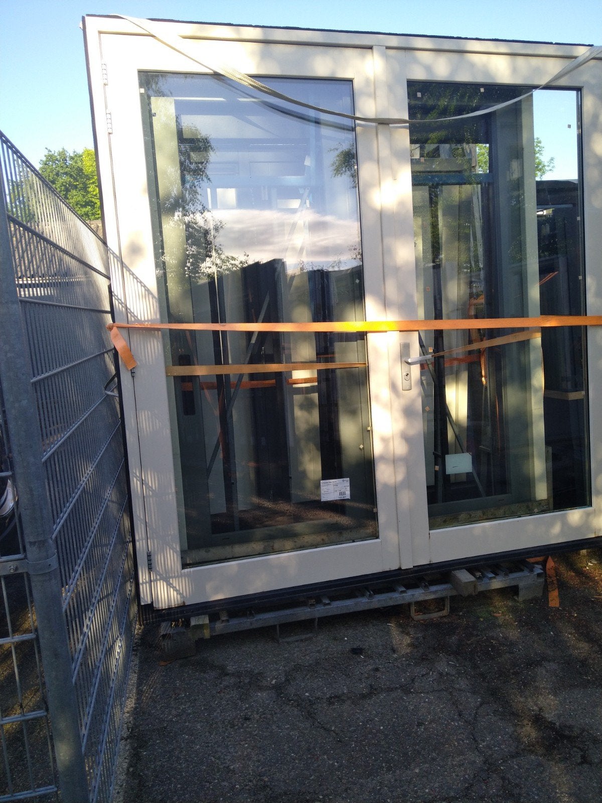 Hardhout Kozijn met dubbele tuindeuren, Doe-het-zelf en Verbouw, Ophalen of Verzenden, Glas, 120 cm of meer, 215 cm of meer