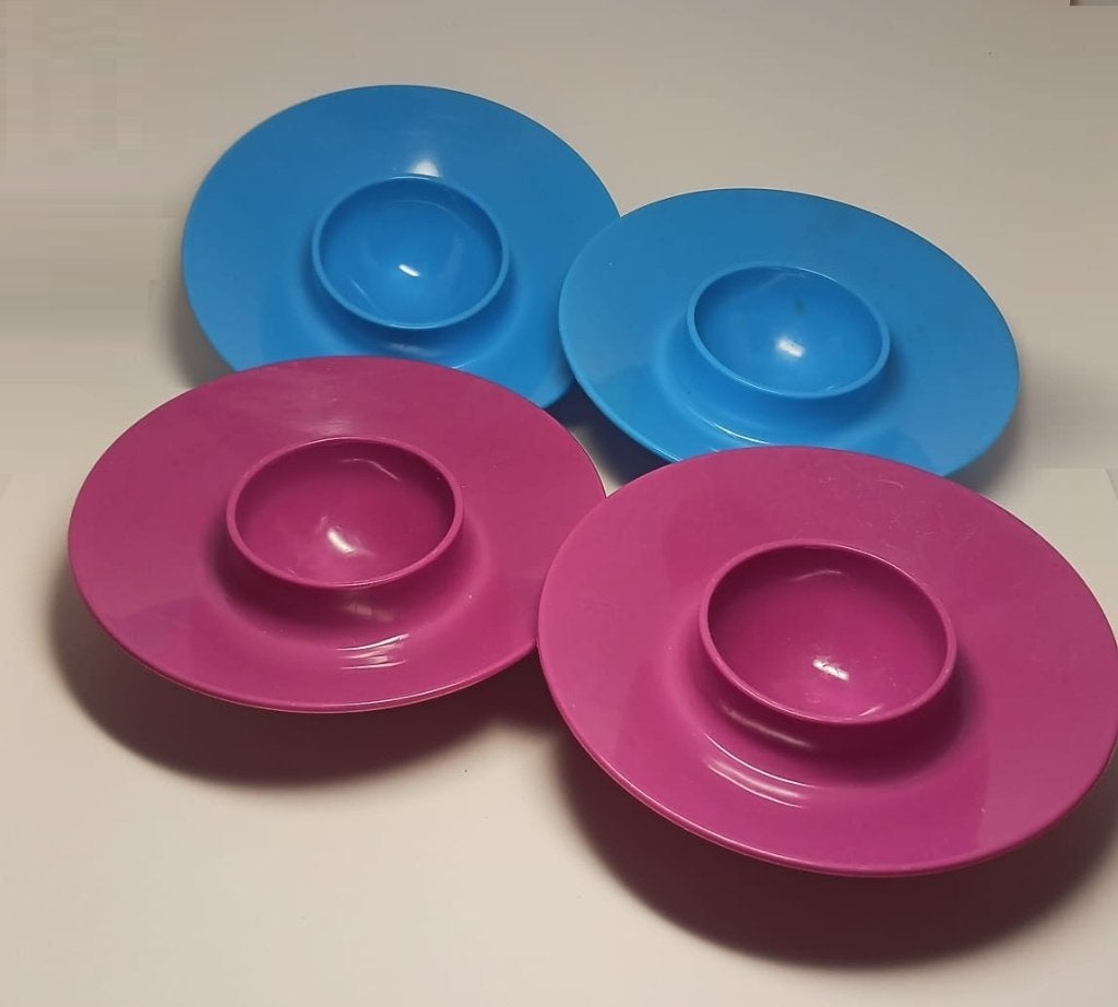Retro Mepal eierdopjes uit de jaren '70 in blauw en roze, Kunststof, Gebruikt, Mepal, Overige typen